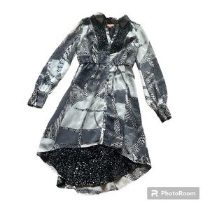 Beautiful Kirna Zabete waterfall long sleeve w/ stars asymmetrical stripes dress